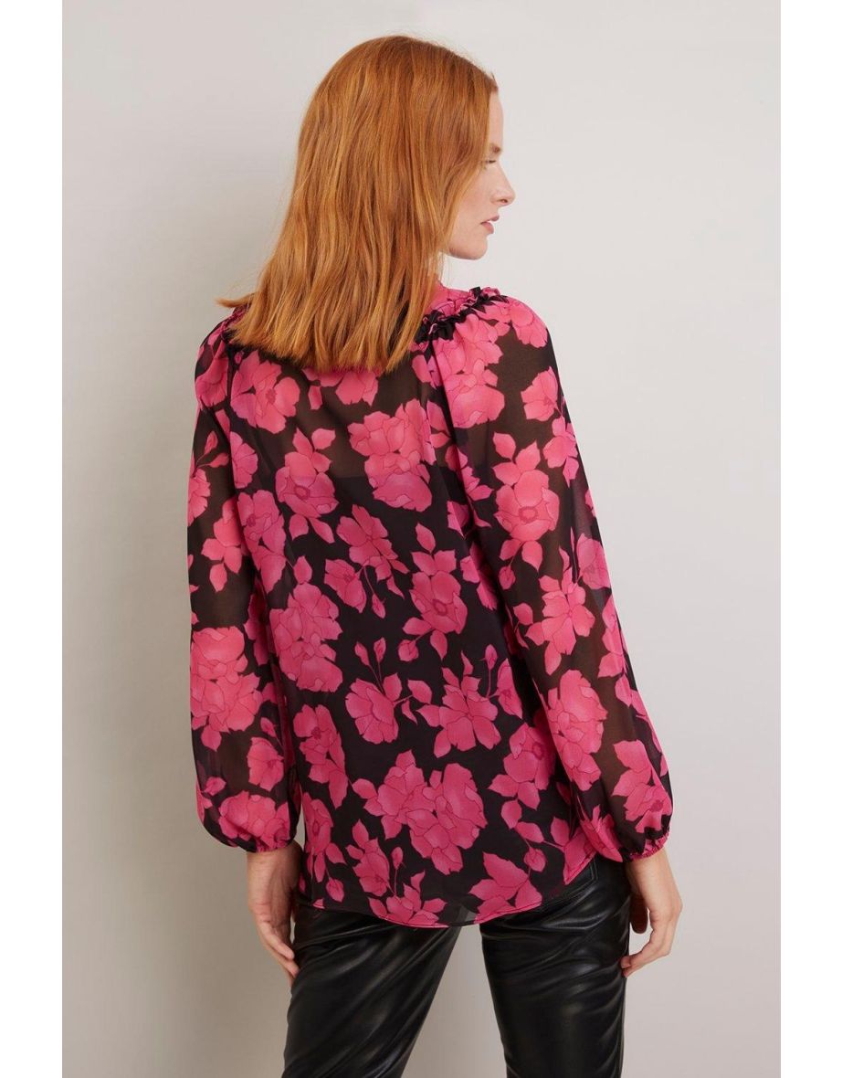 Pink Rose Ruffle Shoulder Blouse - 2