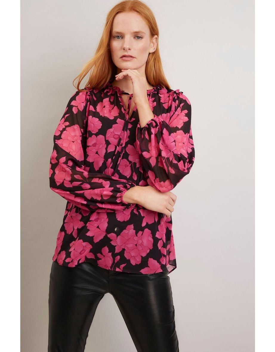 Pink Rose Ruffle Shoulder Blouse