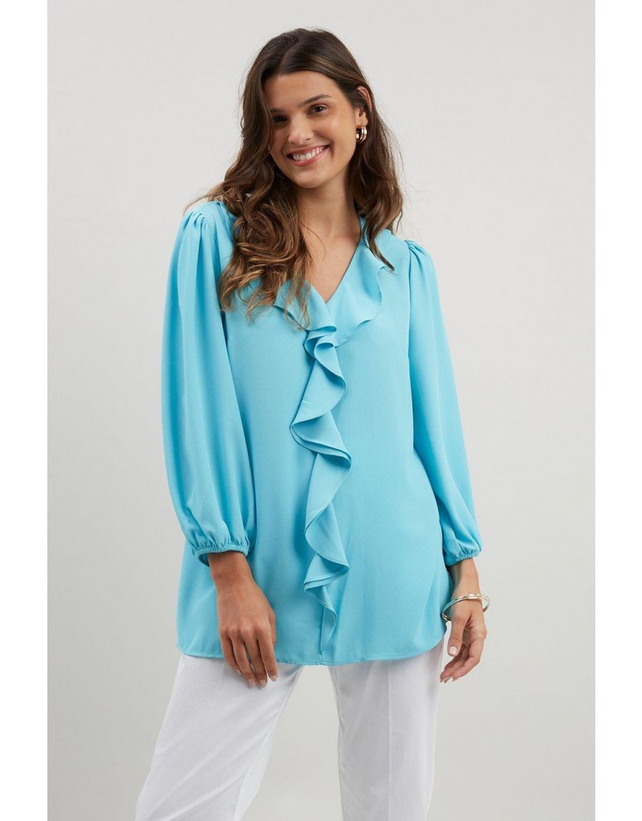 Tall Plain Ruffle Front Long Sleeve Top