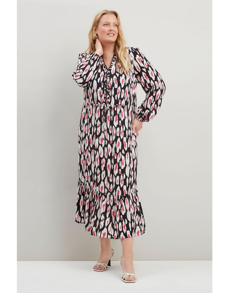 Curve Pink Animal Frill Midi Dress