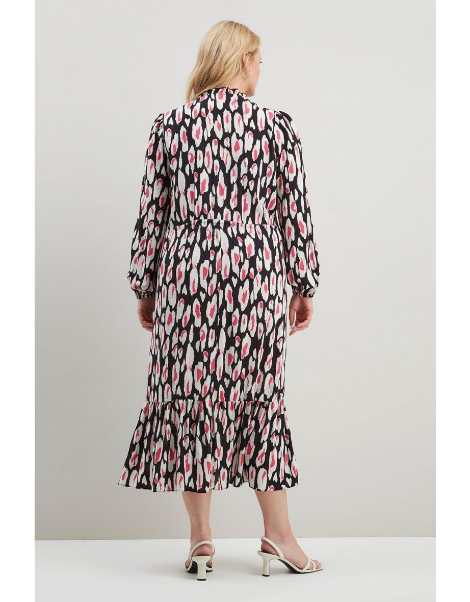 Curve Pink Animal Frill Midi Dress - 2