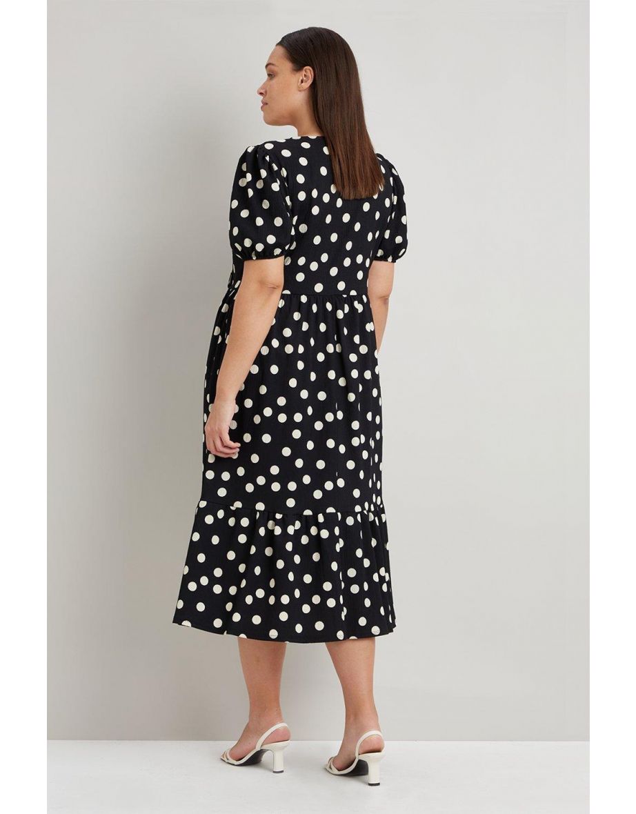 Curve Black Spot Wrap Tiered Hem Dress - 2