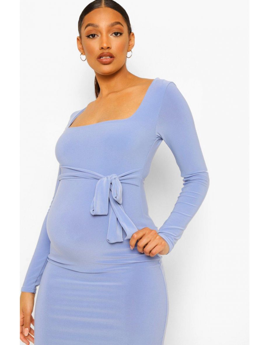Maternity Square Neck Long Sleeve Midi Dress - blue - 3