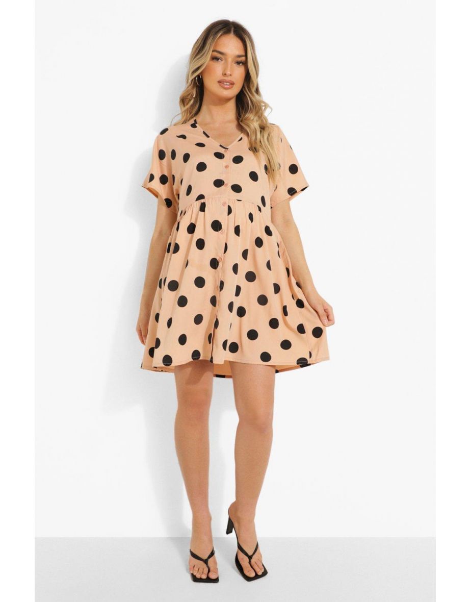 Maternity Spot Button Through Smock Dress - stone