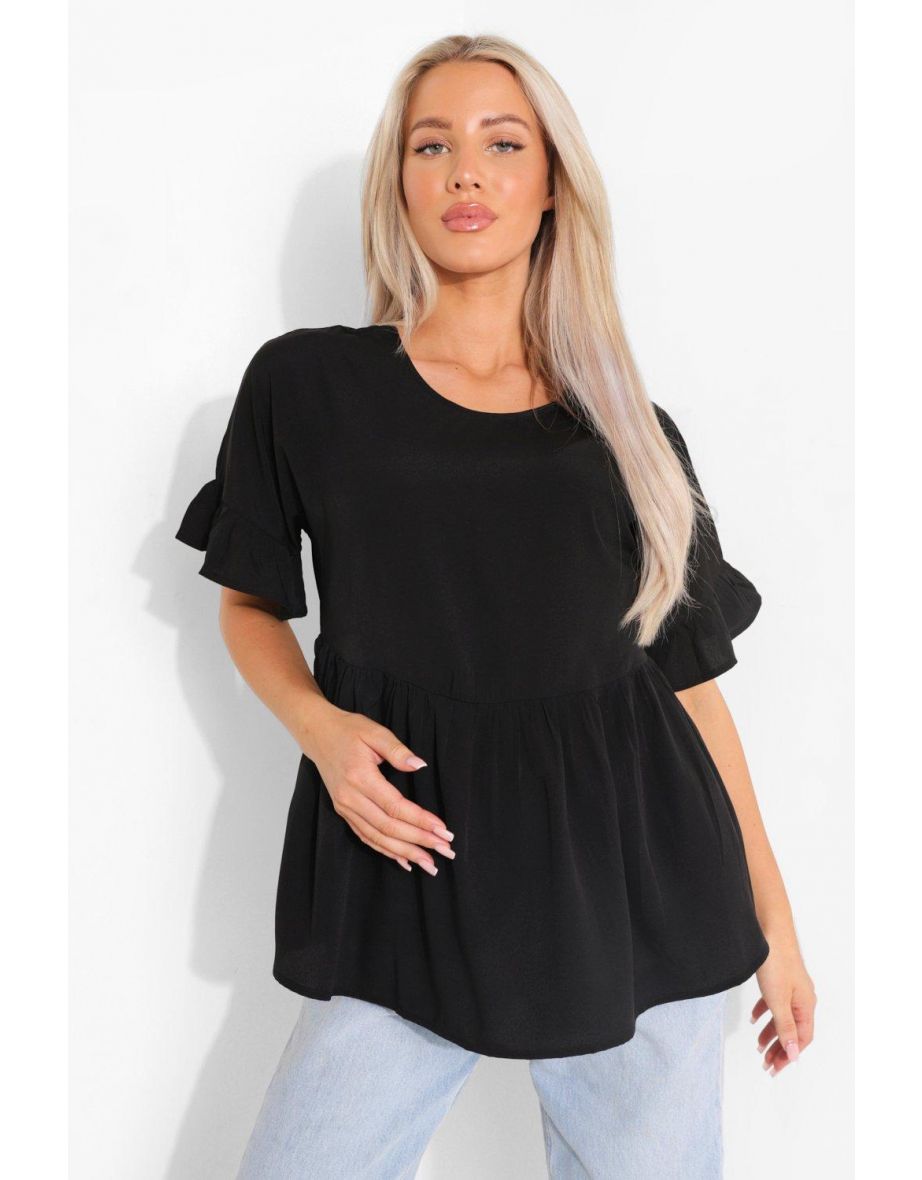Maternity Cross Back Smock Top - black