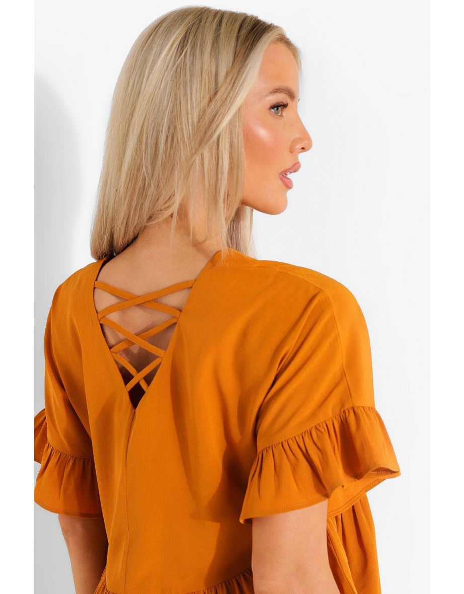 Maternity Cross Back Smock Top - mustard - 3