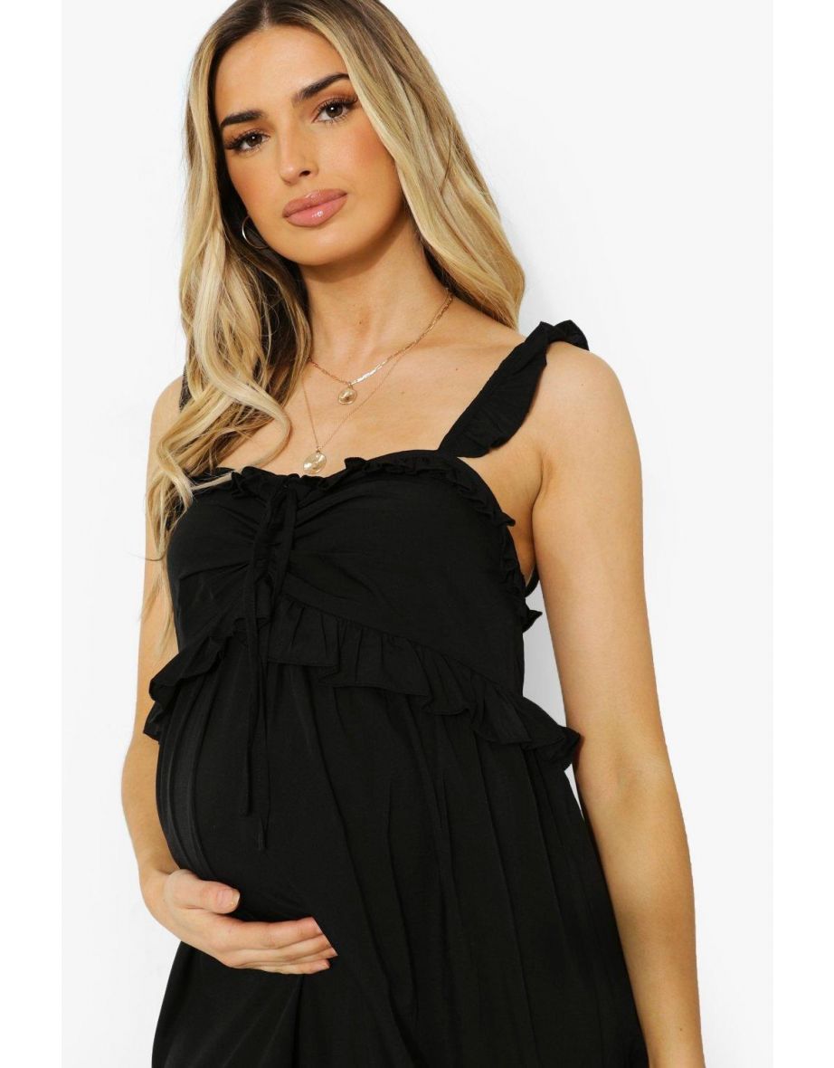 Maternity Frill Shoulder Maxi Dress - black - 3