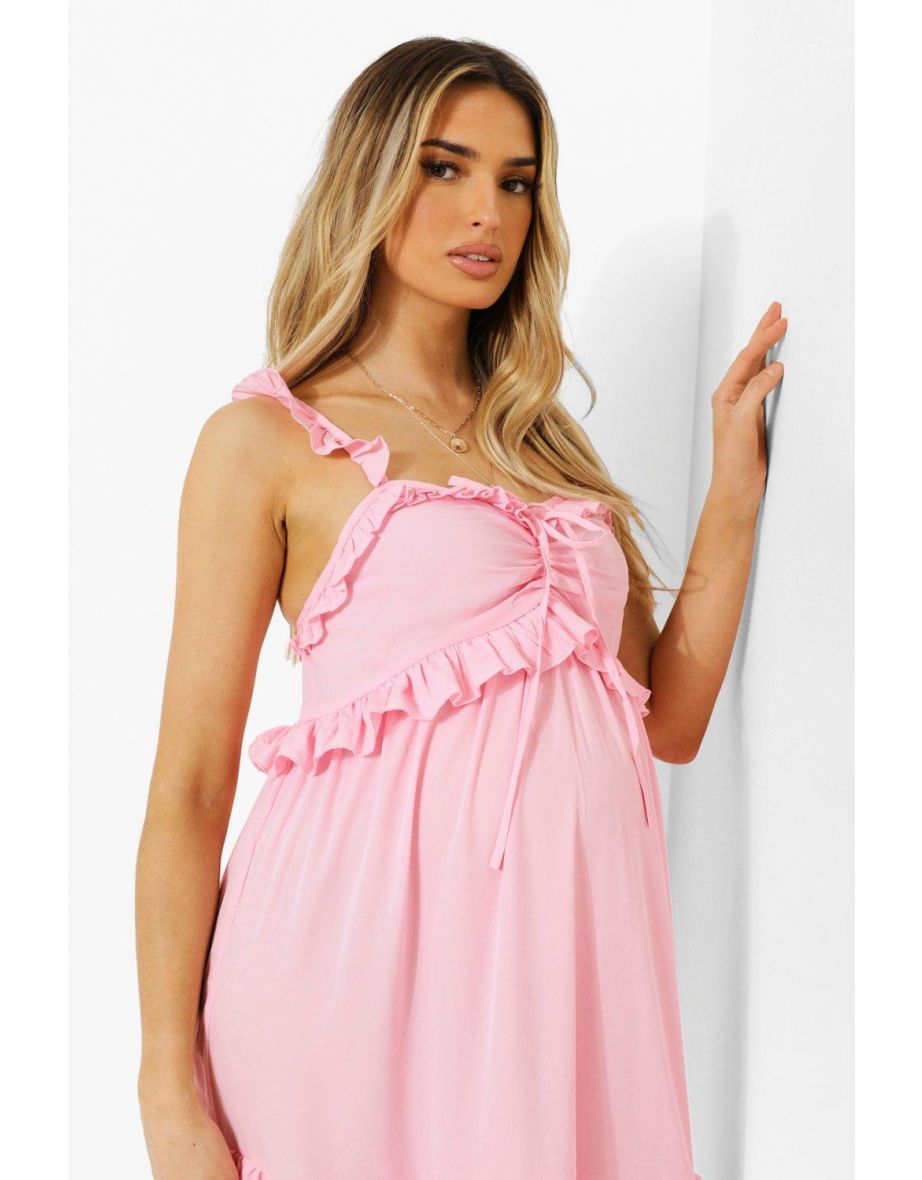 Maternity Frill Shoulder Maxi Dress - pink - 3