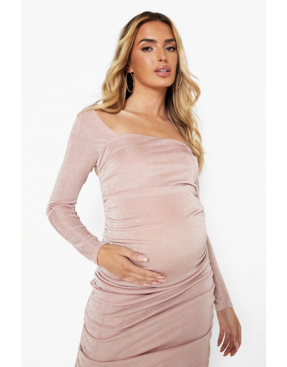 Maternity Slinky Drape Square Neck Midi - rose - 3