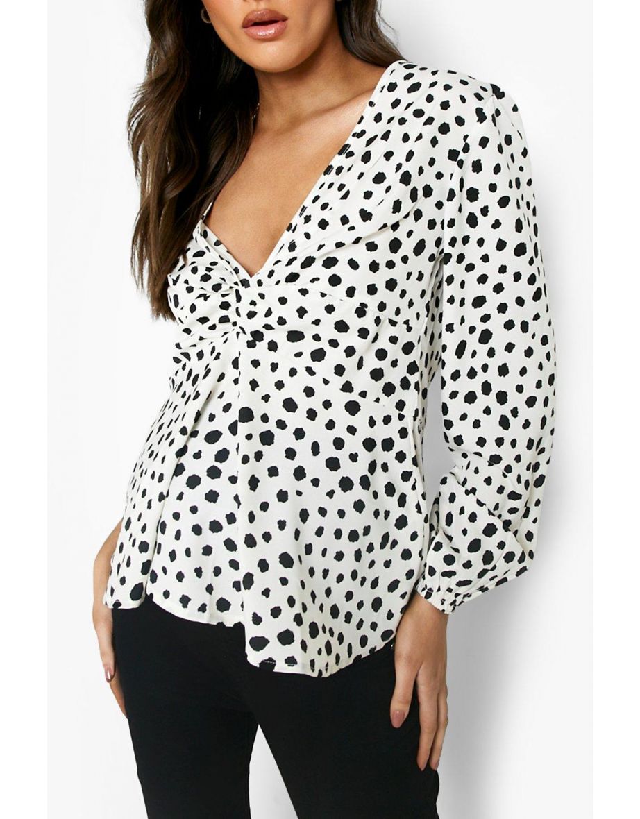Maternity Spot Twist Front Long Sleeve Smock - white - 3