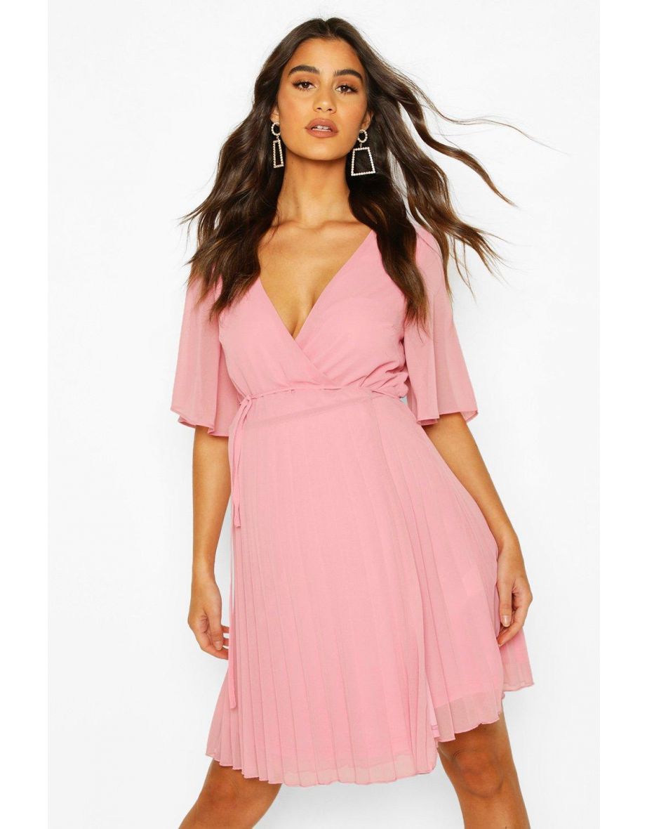 Maternity Pleated Wrap Midi Skater Dress - blush - 3