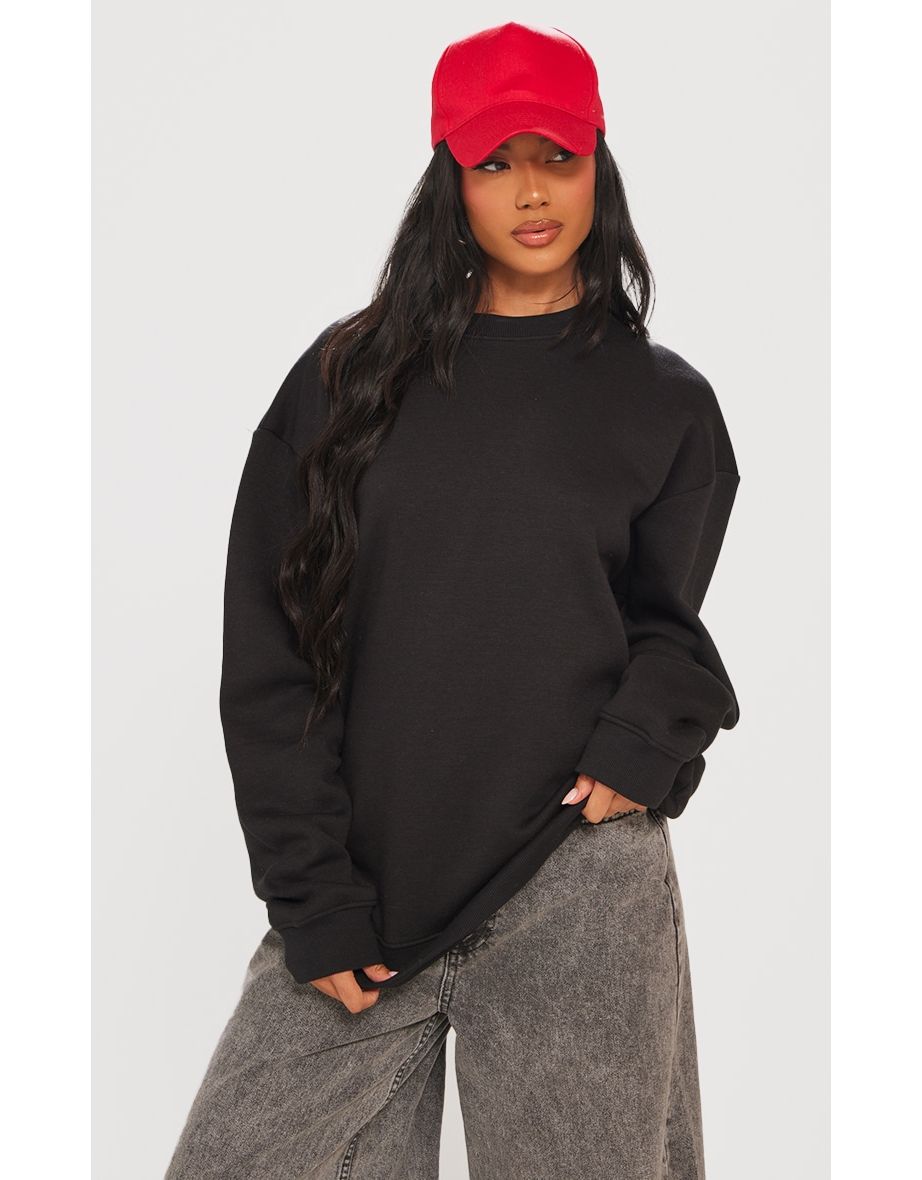 PRETTYLITTLETHING Black Paris Backprint Oversized Sweatshirt