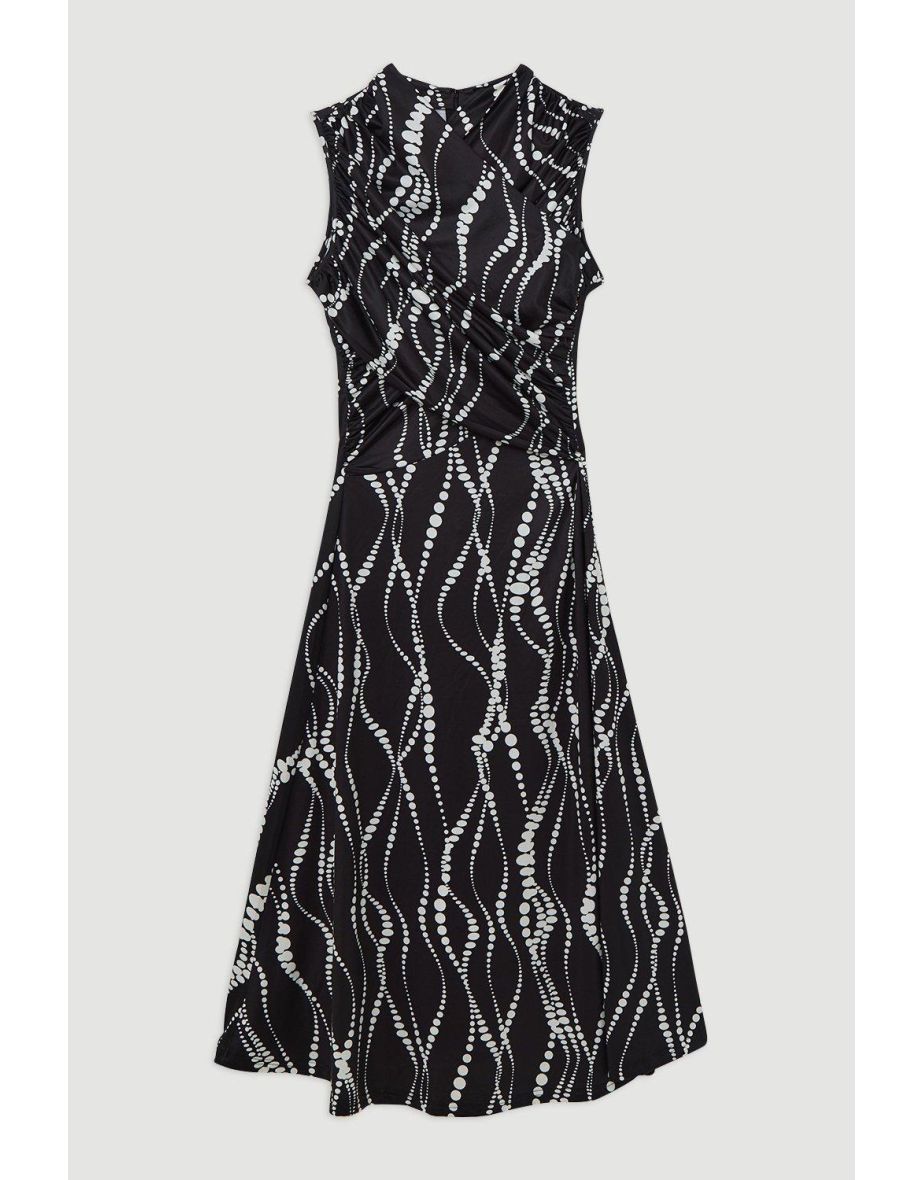 Abstract Spot Jersey Crepe Cross Front Maxi Dress - 3