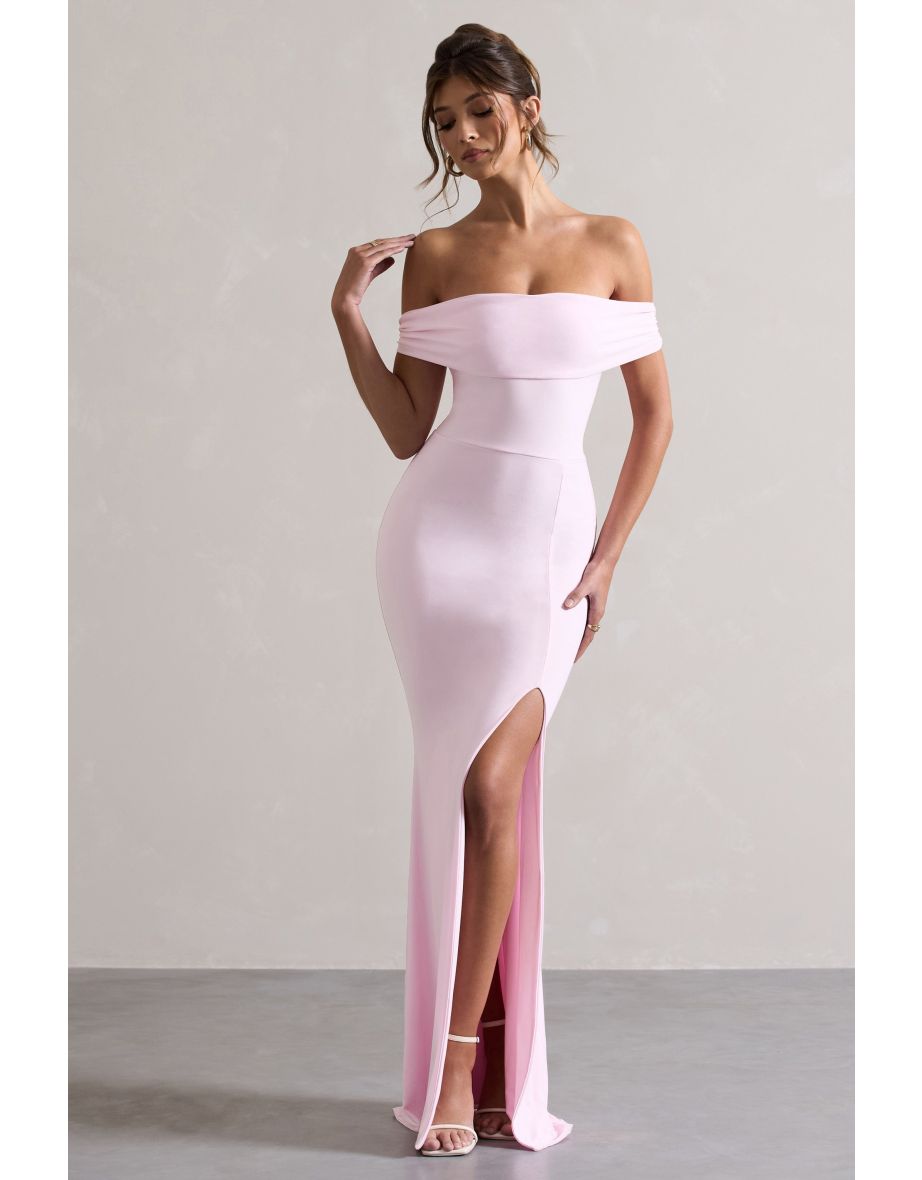 Law of Attraction | Pink Bardot Draped Split Maxi Dress