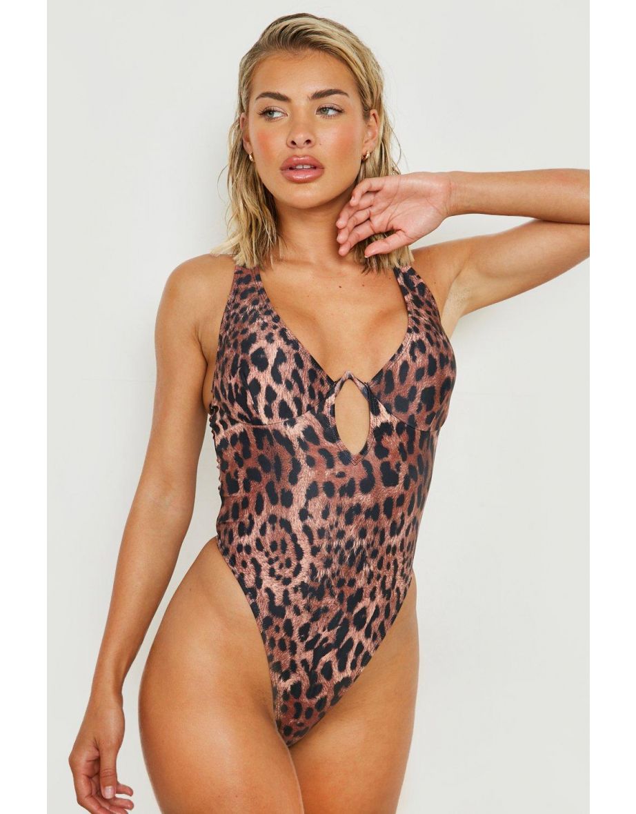 Leopard Underwired Cut Out Swimsuit - brown