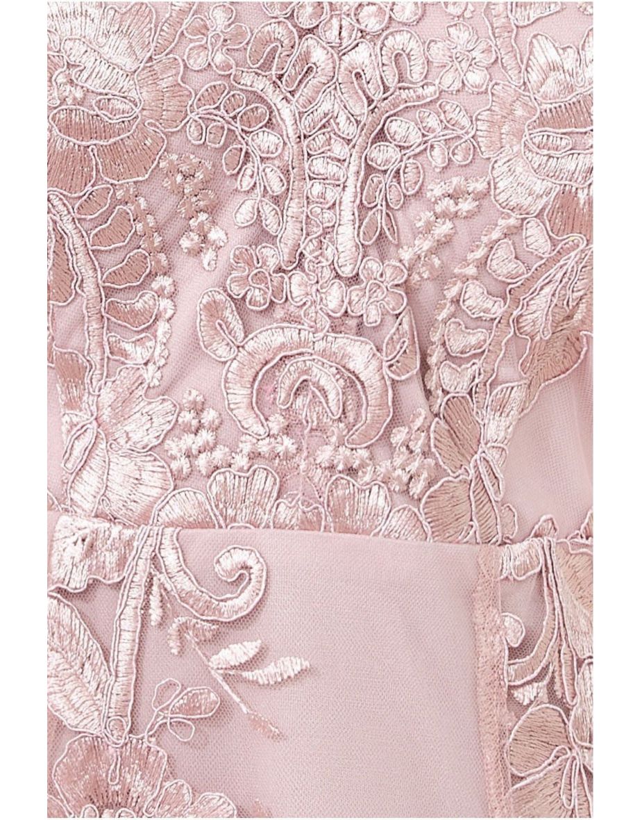 Goddiva Scalloped Neck Lace Midi Dress - Blush - 3
