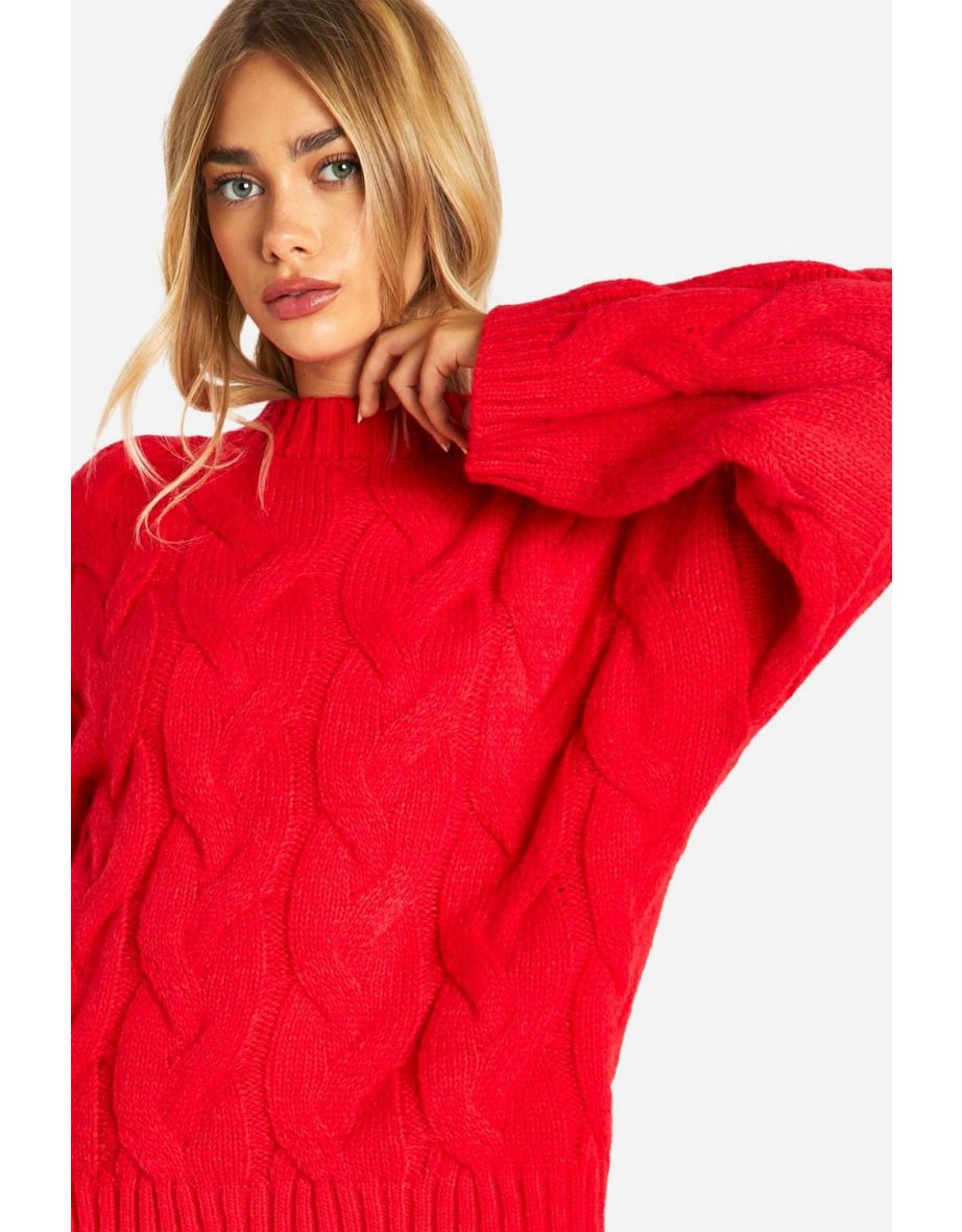 Drop Shoulder All Over Cable Oversized Jumper - rich red - 3