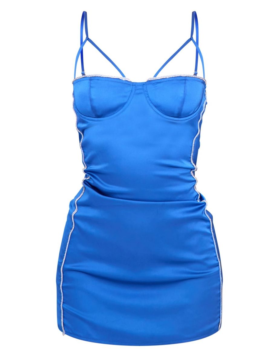 Cobalt Diamante Trim Underwire Satin Bodycon Dress - 4