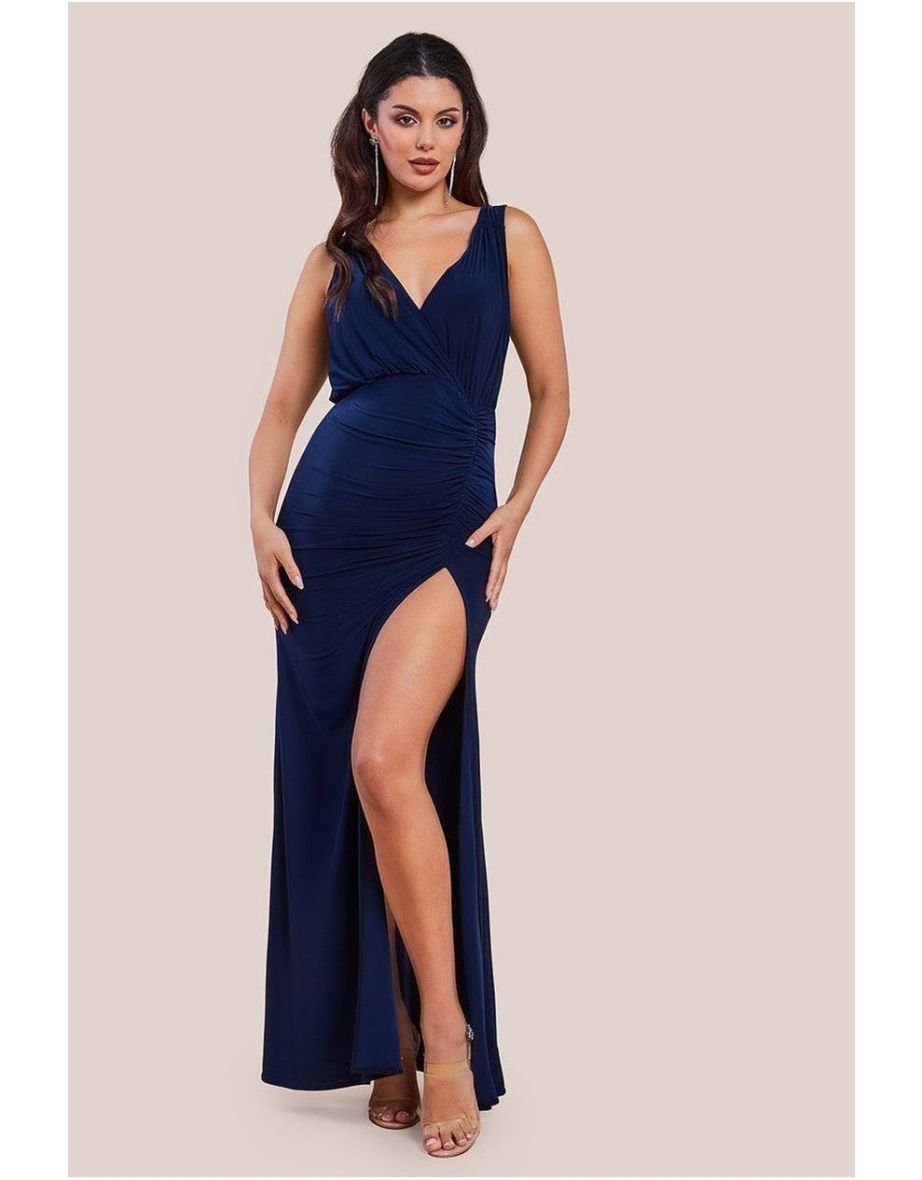 Goddiva Front Wrap Gathered Maxi Dress
