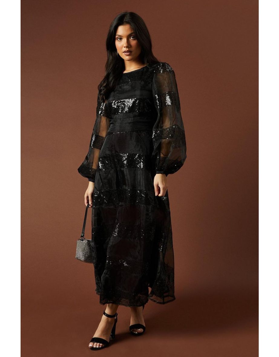 Embellished Organza Tie Back Maxi Dress