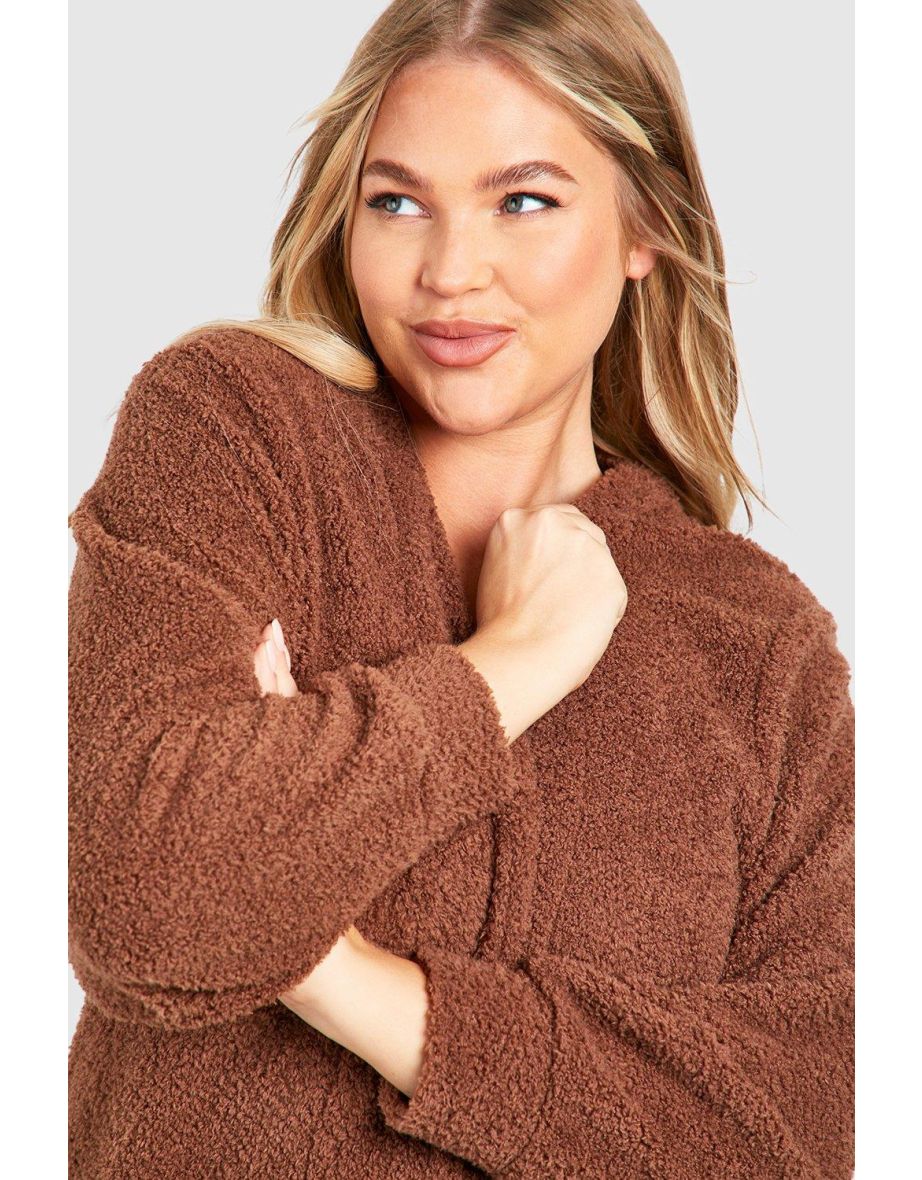 Plus Fluffy Borg Loungewear Maxi Cardigan - 3