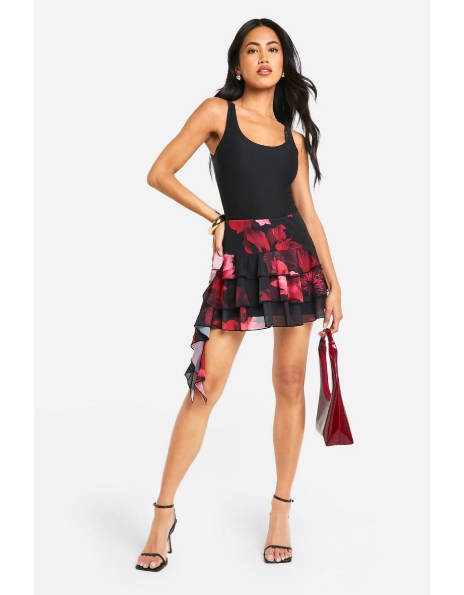 Floral ruffle mesh skirt