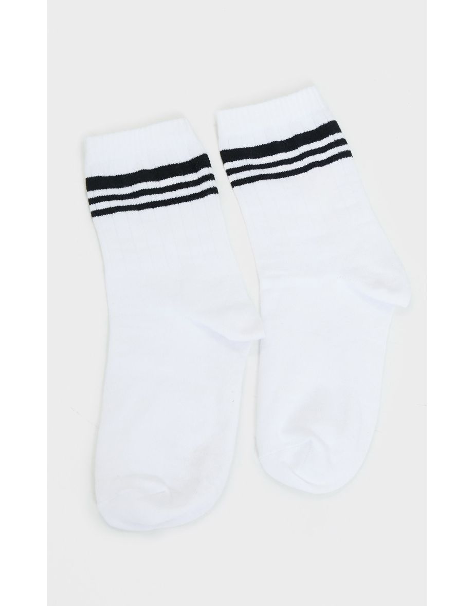White Stripe Sports Socks - 2