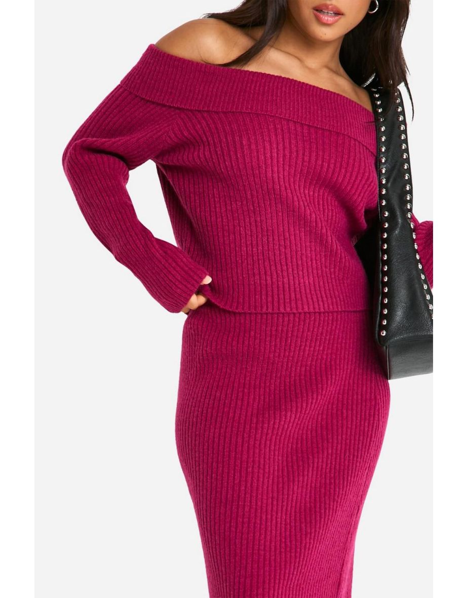 Petite Ribbed Asymmetric Jumper And Maxi Skirt Co Ord - 3
