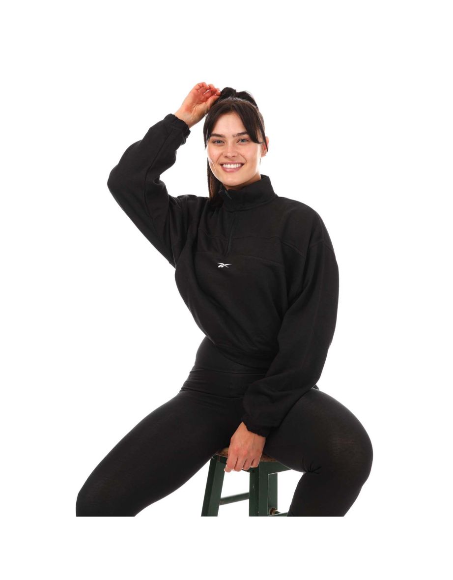 Women's Reebok Workout Ready 1/4 Zip Sweatshirt in Black - 3