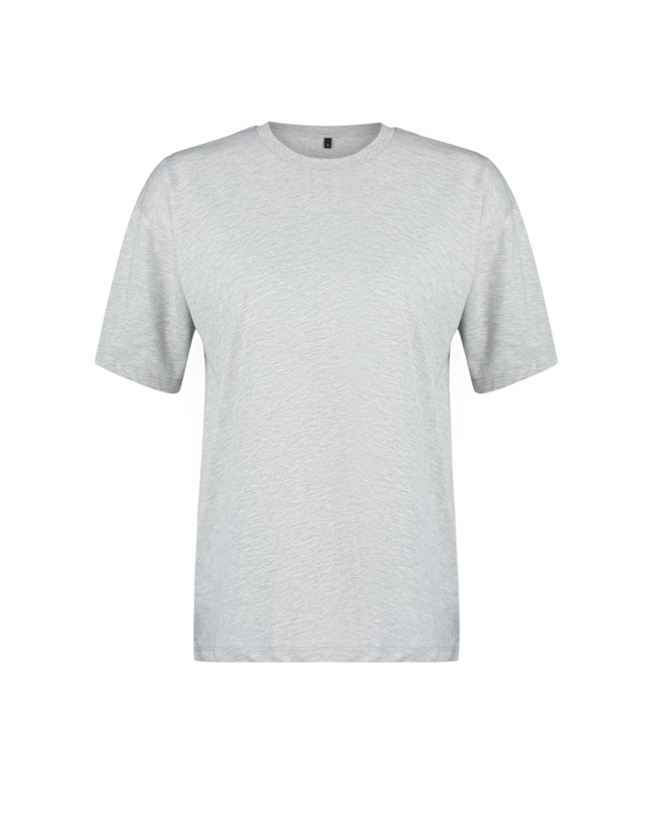 Gray Melange 100 Cotton Crew Neck Boyfriend/Wide Fit Knitted T-Shirt - 7