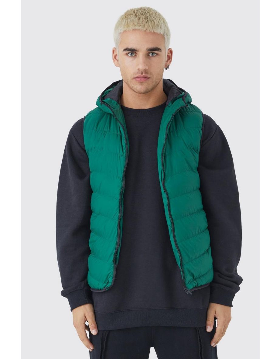 Quilted Gilet With Hood - green