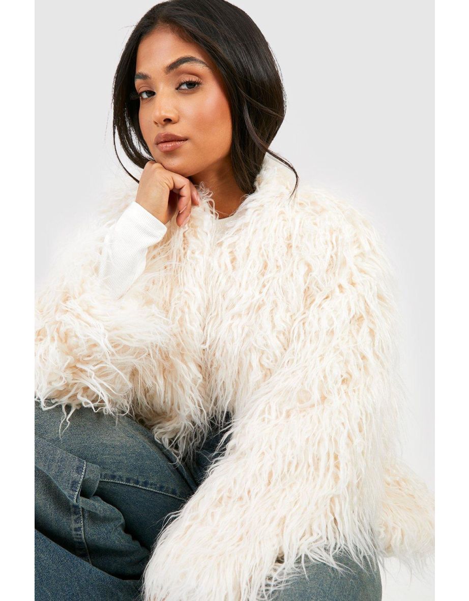 Petite Mongolian Faux Fur Coat - cream - 3