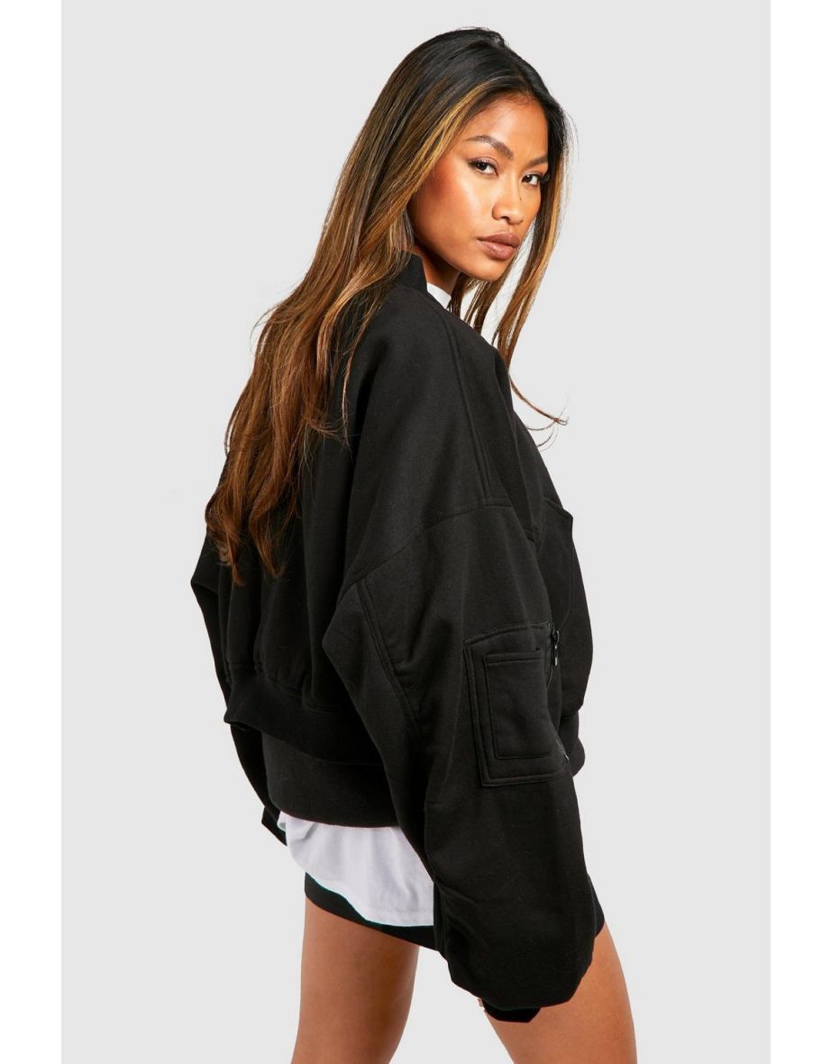 Batwing Fleece Oversized Bomber Jacket - black - 3
