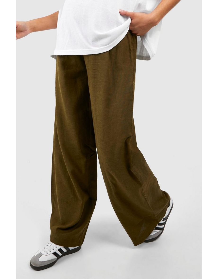 Maternity Linen Culotte Trouser - light khaki - 3