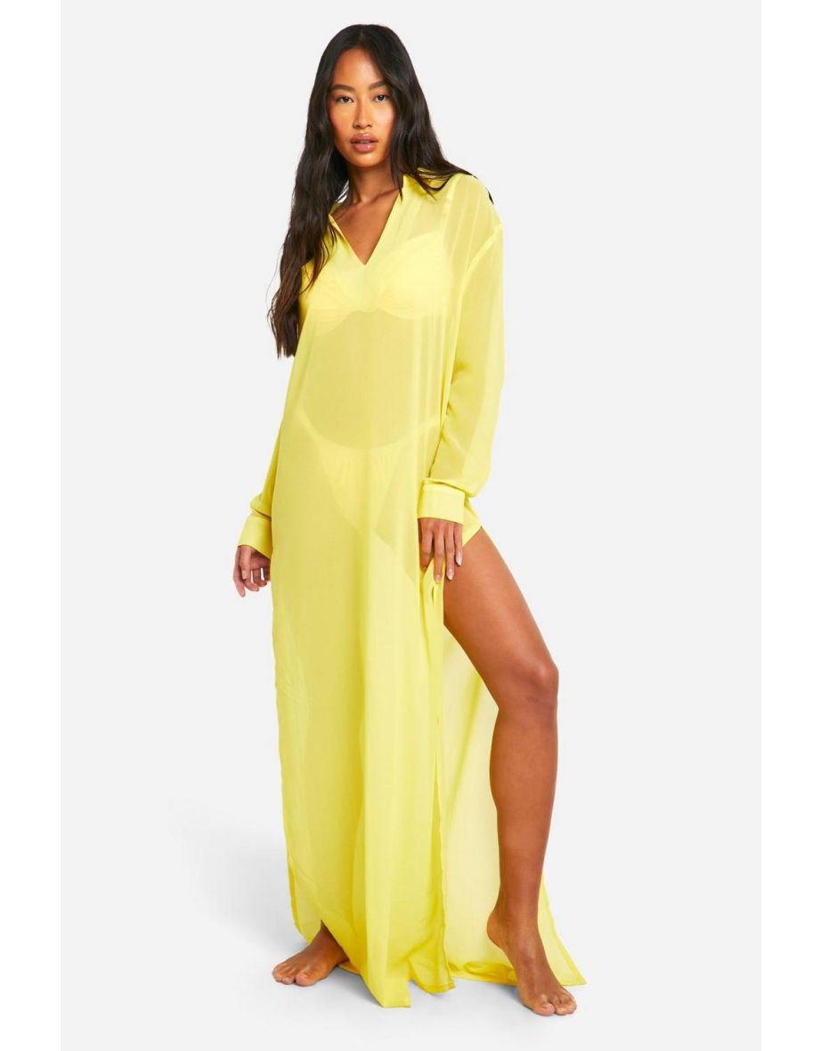 Chiffon Cover-up Beach Maxi Kaftan - lemon