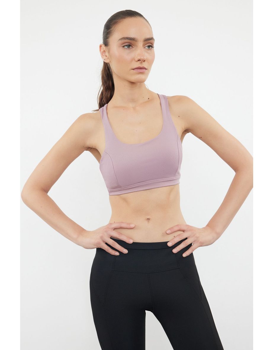 Dusty Rose Support/Shaping Back Cross String Strap Knitted Sports Bra