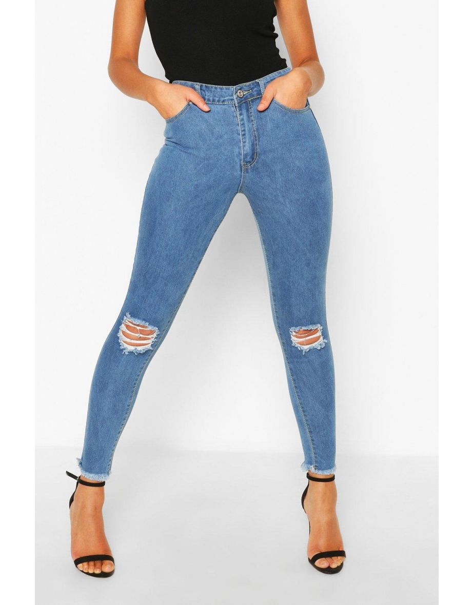 Basics High Waisted Ripped Skinny Jeans - light blue - 3