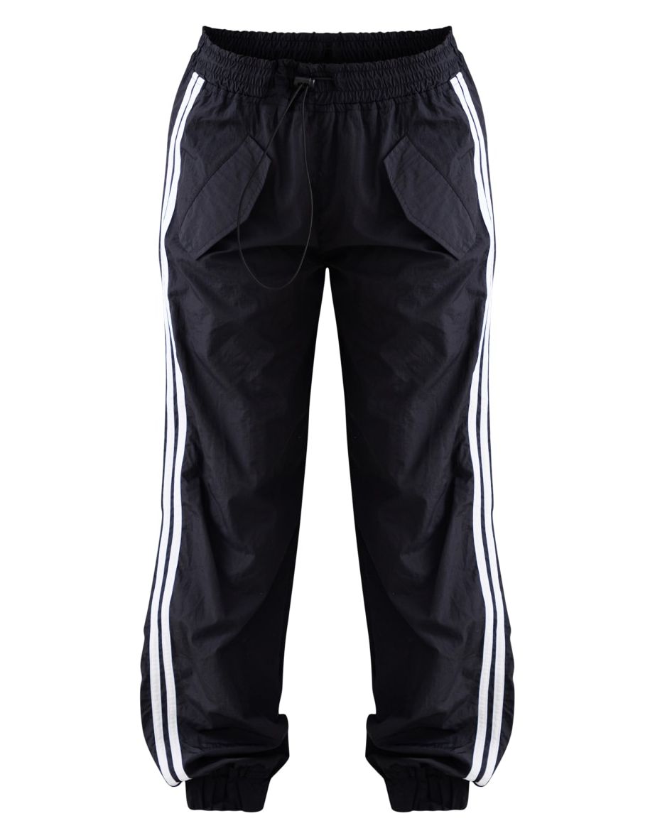 Black Toggle Waist Side Stripe Cuffed Cargos - 4