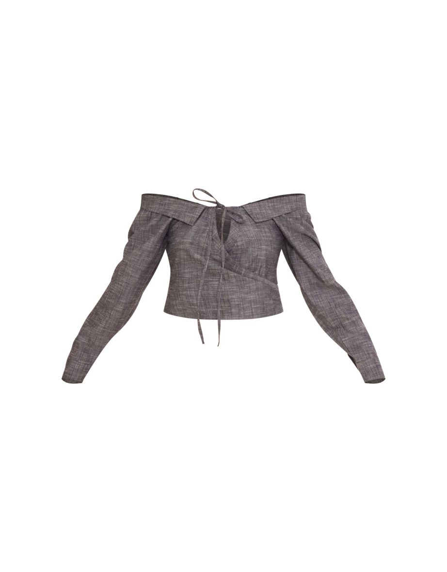 Grey Tie Front Wrap Top - 4
