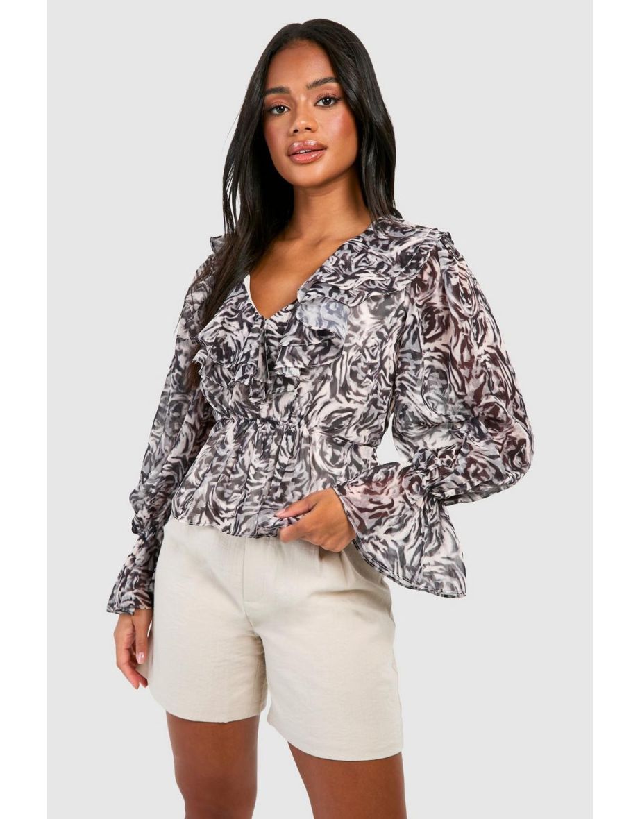 Floral Chiffon Ruffle Blouse