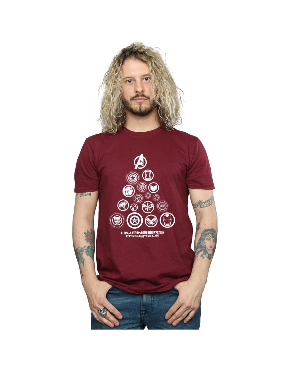 Marvel Mens Avengers Endgame Pyramid Icons T-Shirt - Burgundy