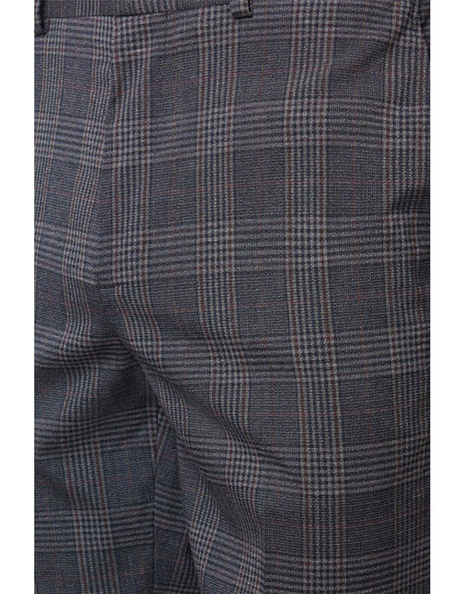 Slim Fit Burgundy Retro Check Suit Trouser - 2