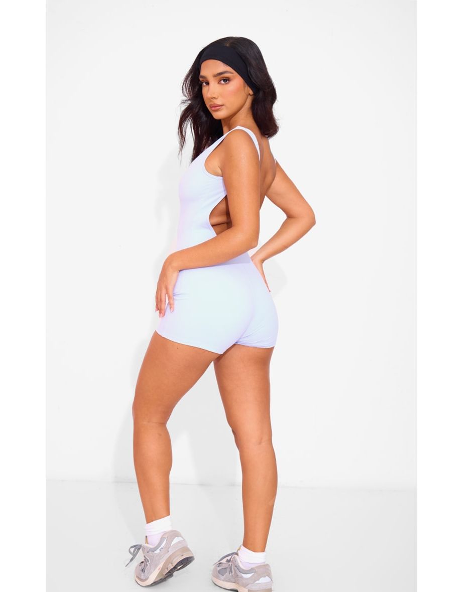 Petite Dusky Blue Contour Sculpt Open Back Unitard