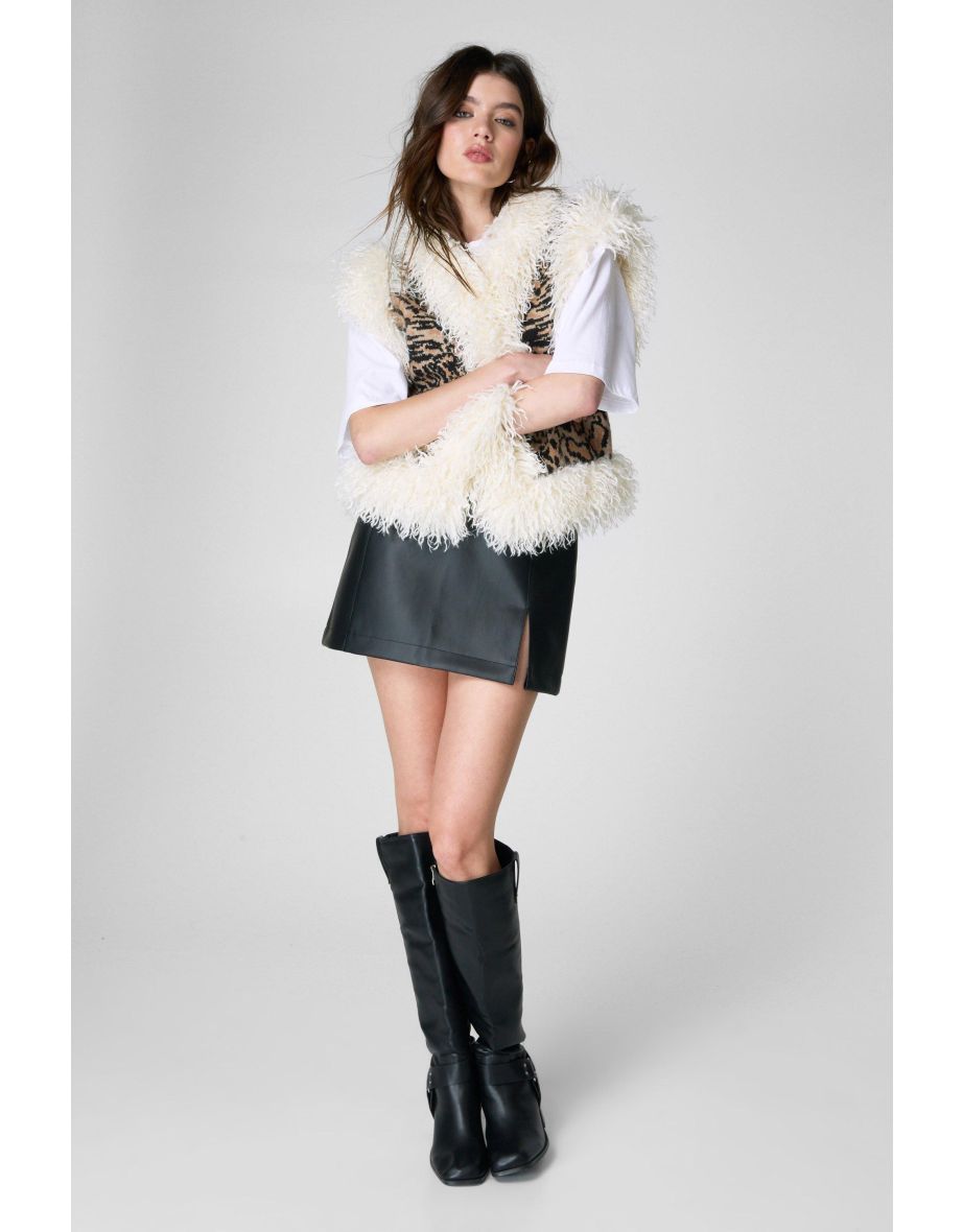 Shearling Trim Animal Gilet