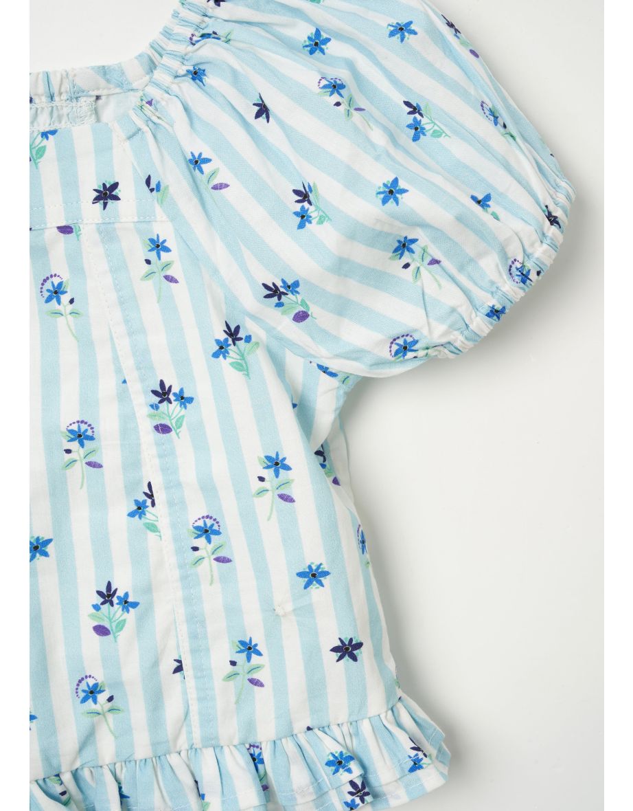 Pia Blue Print Shirred Top - 5