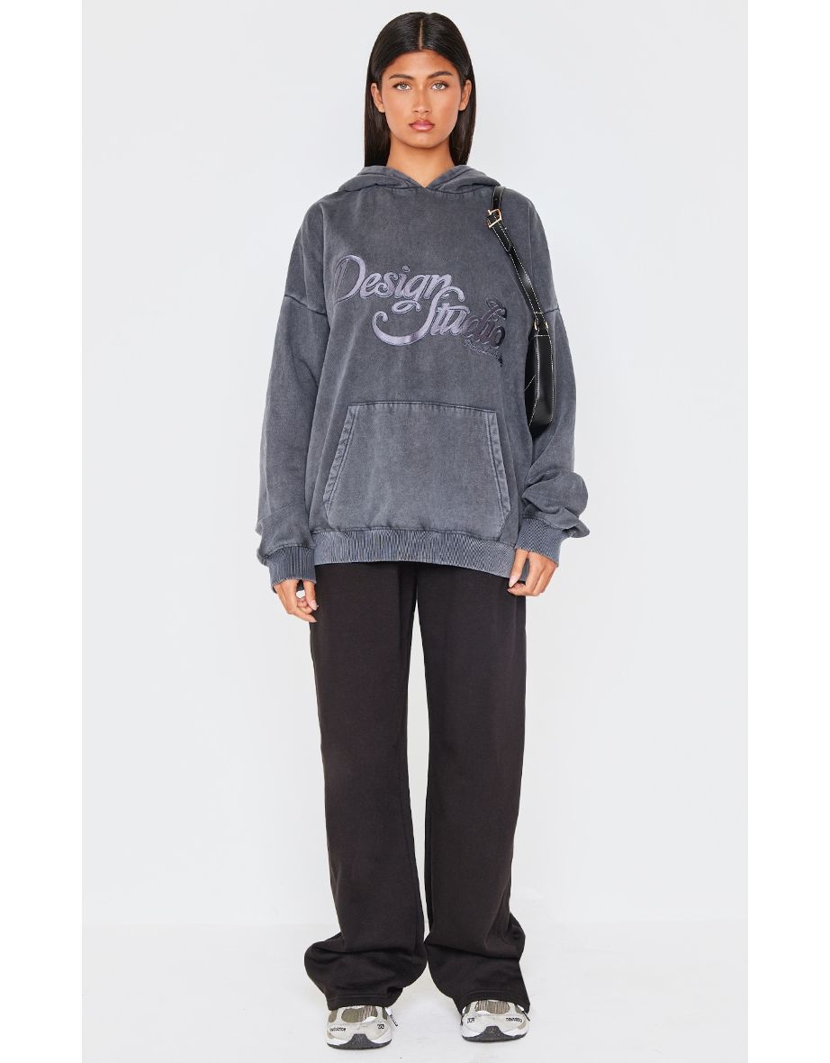Charcoal Washed Design Studio Tonal Embroidered Hoodie