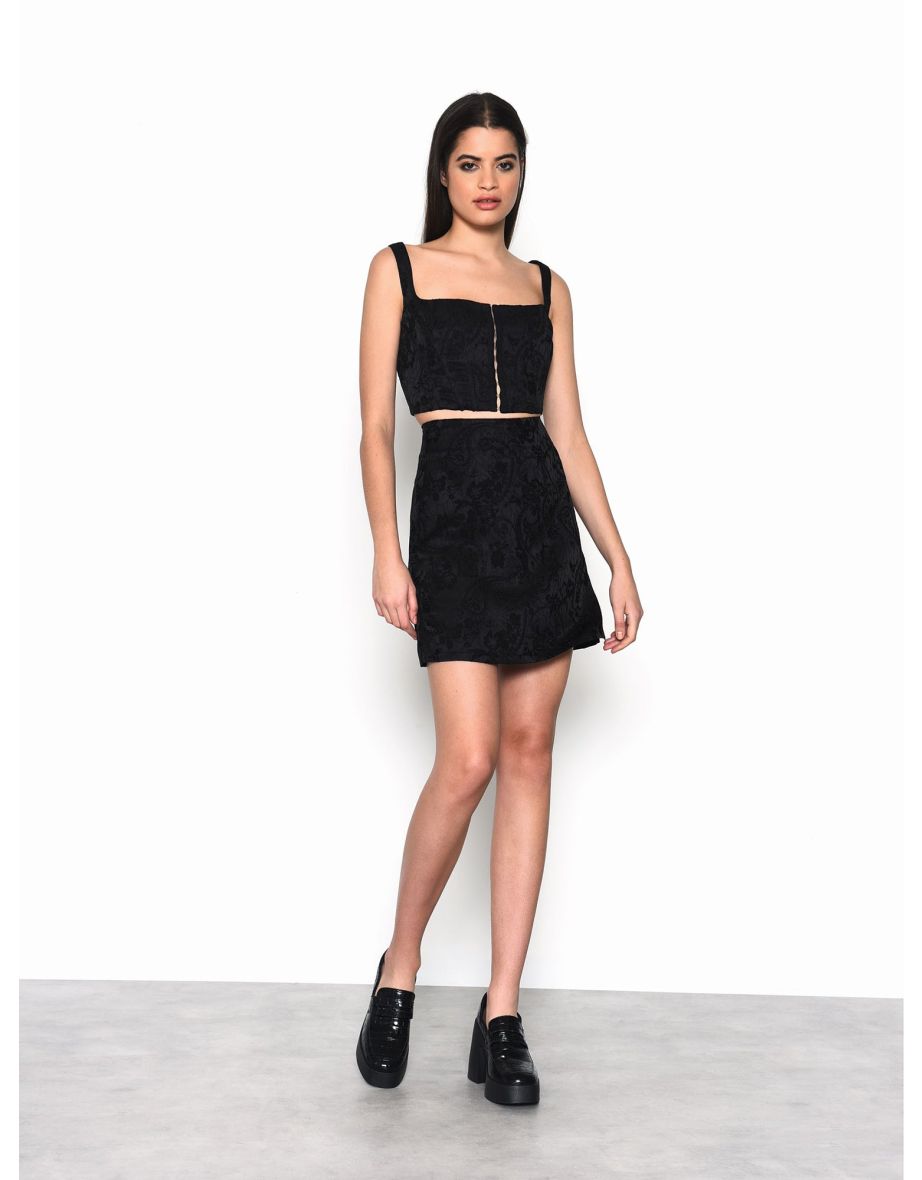 Glamorous Black Brocade Side Split Mini-Skirt - 2