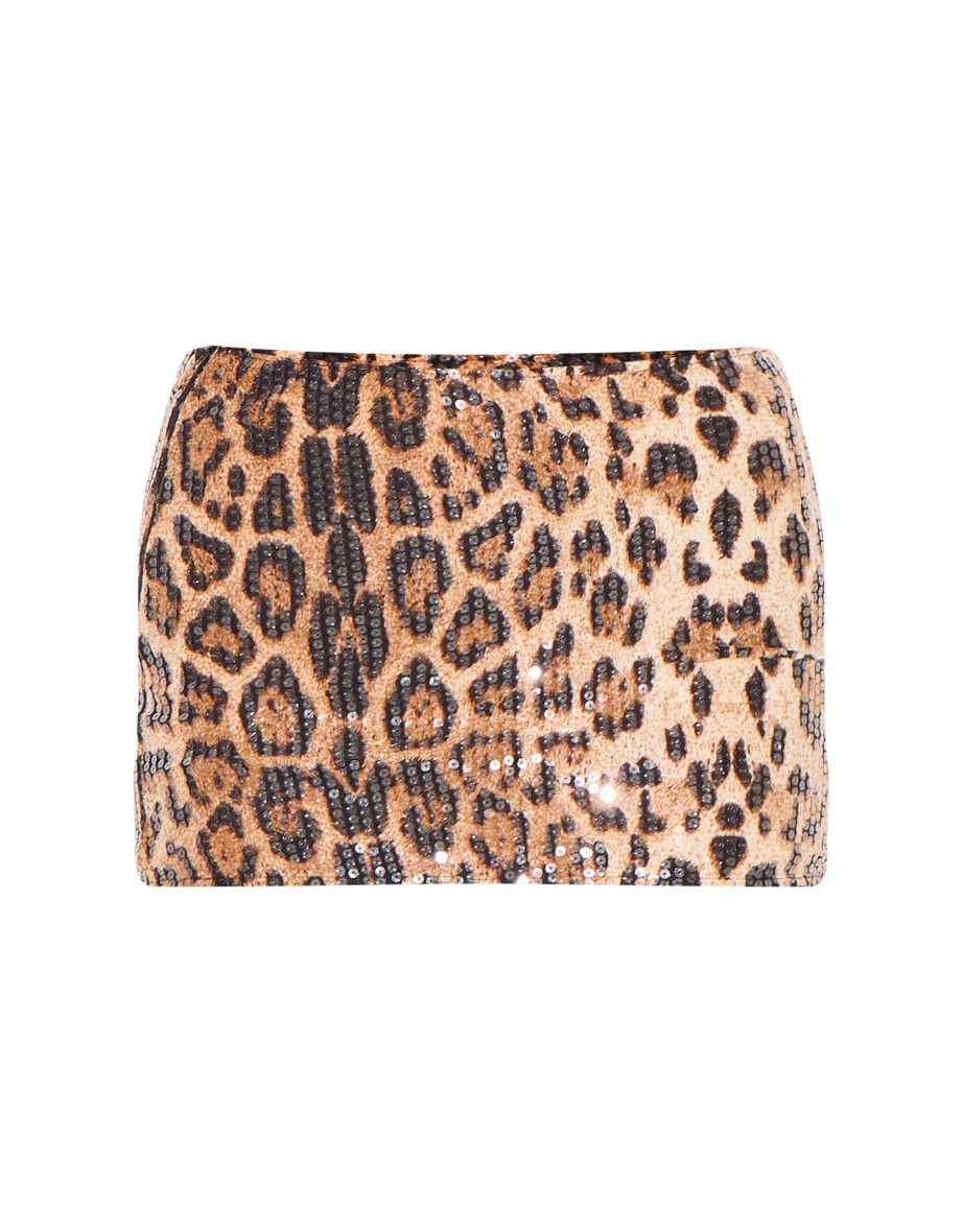 Leopard Printed Sequin Micro Mini Skirt - 5