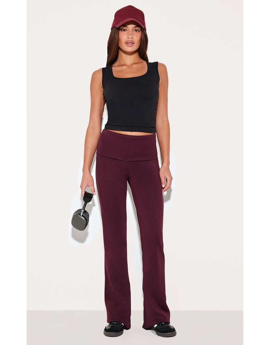 Burgundy Premium Soft Touch Foldover Yoga Flares