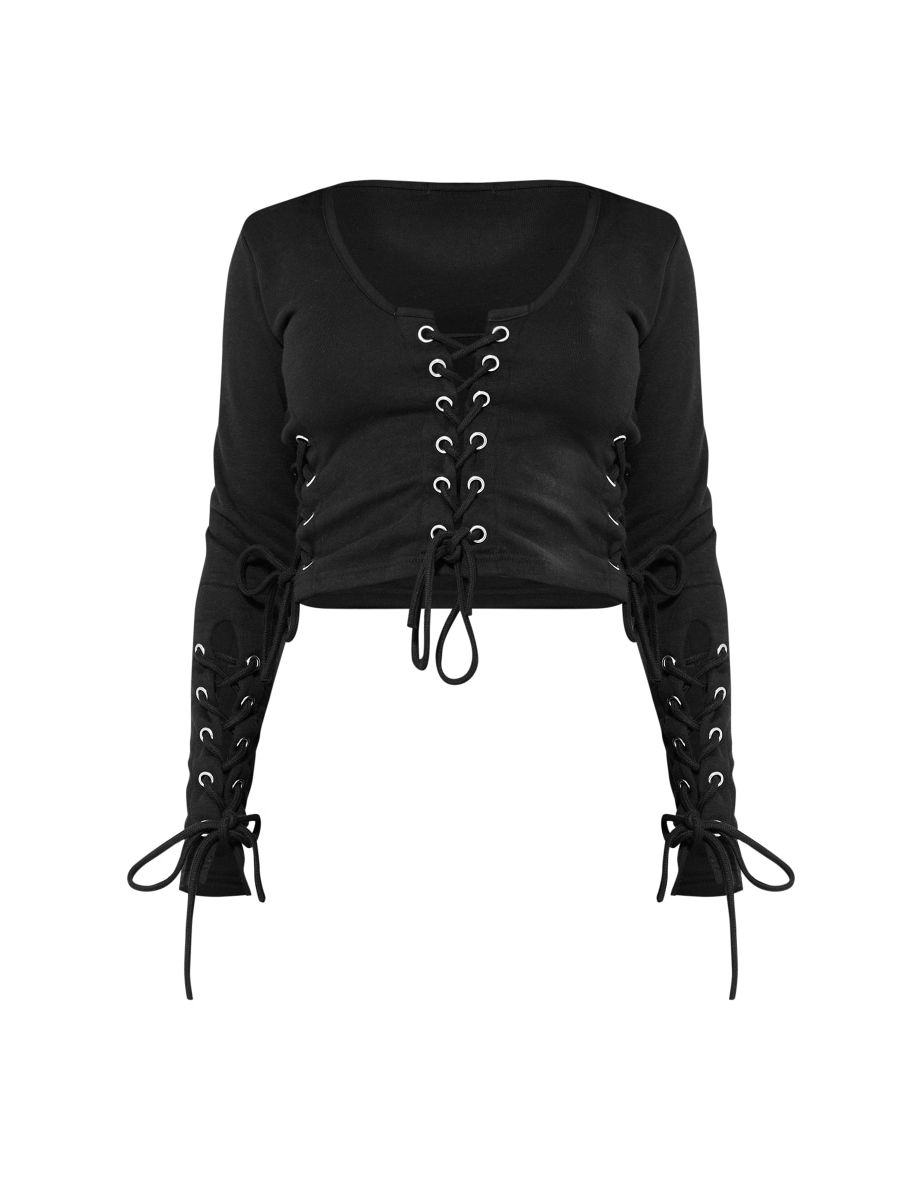 Petite Black Eyelet Detail Fitted Crop Top - 4